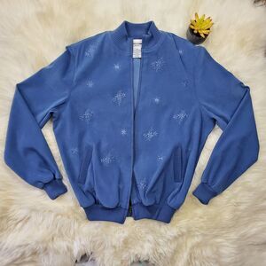 Alfred Dunner Bomber Embroidered Long Sleeves Zip Front Wool Blend Sweater SALE